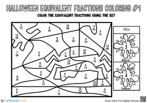 Halloween Equivalent Fractions Coloring Worksheet for Grade 5