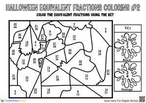 Halloween Equivalent Fractions Coloring Math Puzzle Worksheet