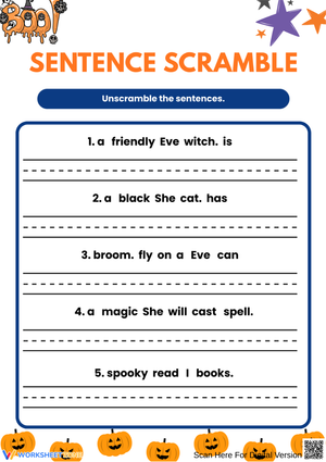 Halloween Sentence Scramble Worksheet