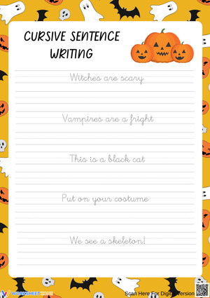 Halloween Cursive Sentence Writing Worksheet