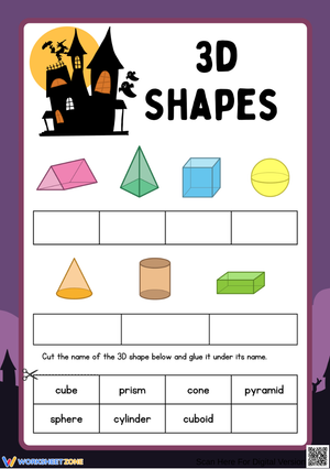 Halloween 3D Shapes Worksheet for Kids