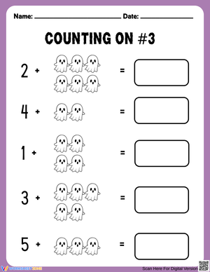 Halloween Ghosts Addition and Counting On Worksheet for Grade 1