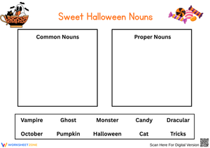 Sweet Halloween Nouns Worksheet for Kids