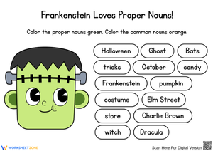 Frankenstein Loves Proper Nouns Worksheet for Kids