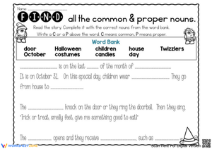 Common & Proper Nouns Halloween Worksheet – Fill in the Blanks