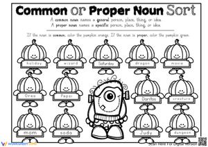 Fun Common or Proper Noun Sort Worksheet