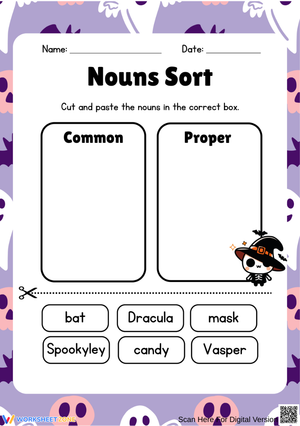 Spooky Halloween Nouns Sort Worksheet