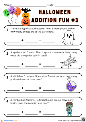 Halloween Addition Worksheet – Spooky Word Problems for Grade 1