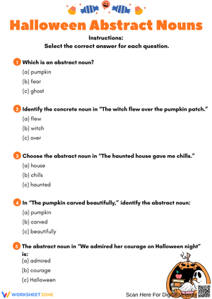 Halloween Abstract Nouns Worksheet – Fun Grammar Practice