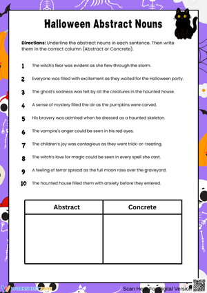 Halloween Abstract Nouns Worksheet for Kids
