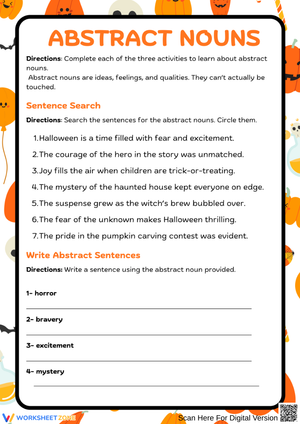 Colorful Halloween Abstract Nouns Practice Worksheet