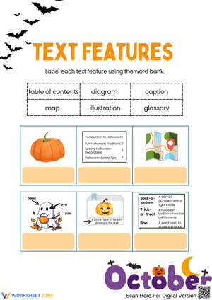 Label Halloween Text Features Worksheet