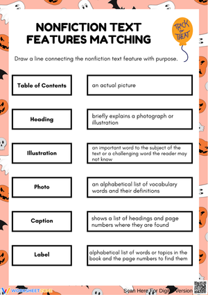 Halloween Nonfiction Text Features Matching Worksheet