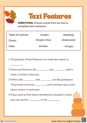 Halloween Text Features Worksheet for Grade 3