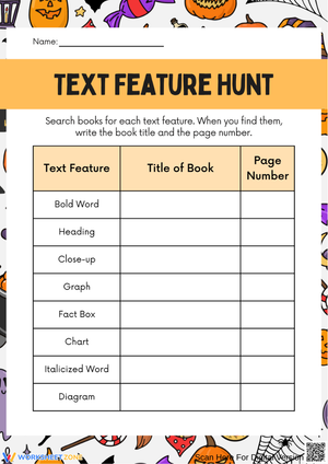 Halloween Text Feature Hunt Worksheet