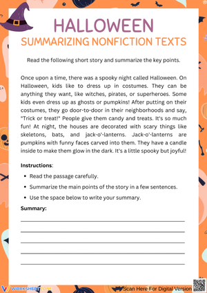 Halloween Summarizing Nonfiction Texts Worksheet