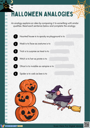 Halloween Analogies Worksheet for Elementary Students