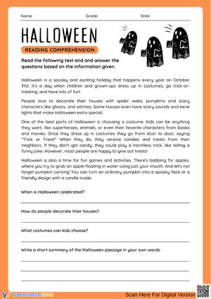 Halloween Reading Comprehension - Fun Worksheet for Kids