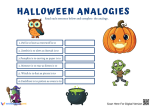 Spooky Halloween Analogies Worksheet for Kids