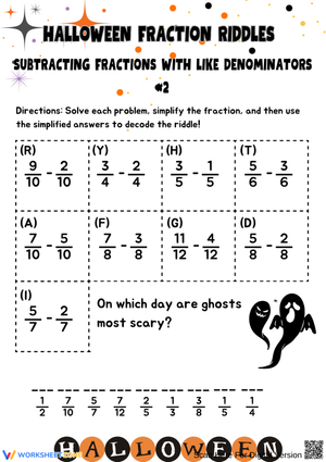 Halloween Fun & Silly Subtracting Fractions Worksheet