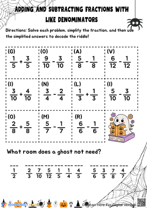 Halloween Fraction Worksheet – Adding and Subtracting Riddle
