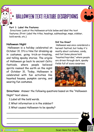 Halloween Text Feature Descriptions Worksheet