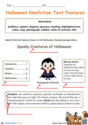 Label Halloween Nonfiction Text Features Activity
