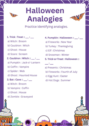 Halloween Analogies Worksheet for Grades 4–5