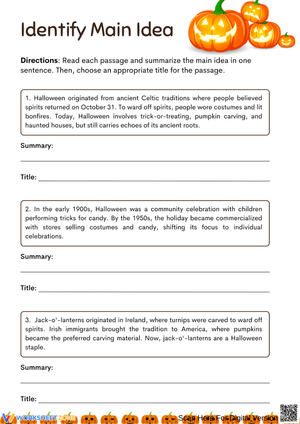Identify Main Idea - Fun Halloween Activity for Kids