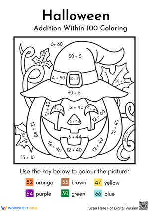 Halloween Addition Coloring – Math Practice Within 100