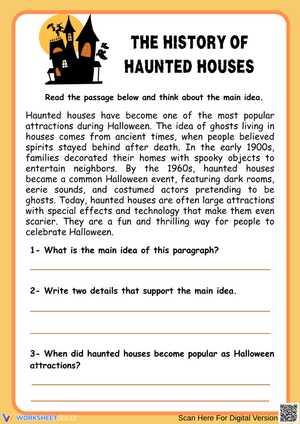 Spooky Halloween Haunted Houses Reading Worksheet