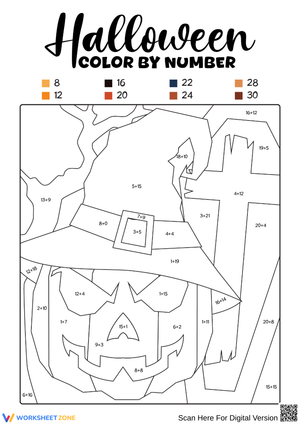 Halloween Color by Number Addition Worksheet