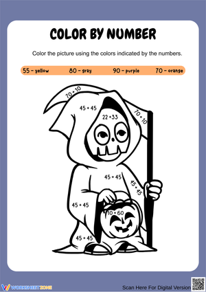 Halloween Math Coloring – Addition Within 100 Worksheet