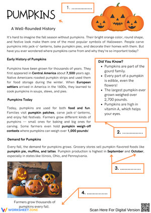 Halloween Nonfiction Text Features Worksheet – All About Pumpkins