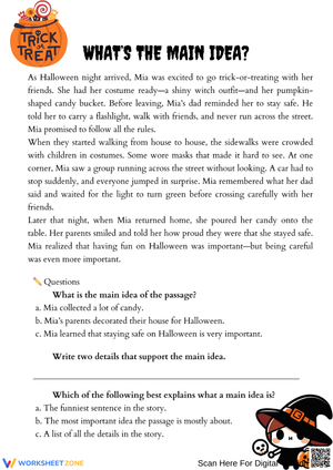 Halloween Reading Comprehension – What’s the Main Idea?