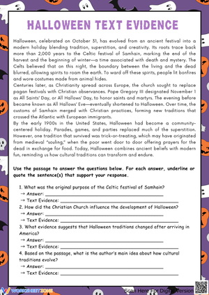 Halloween Text Evidence Worksheet – Reading Comprehension Practice
