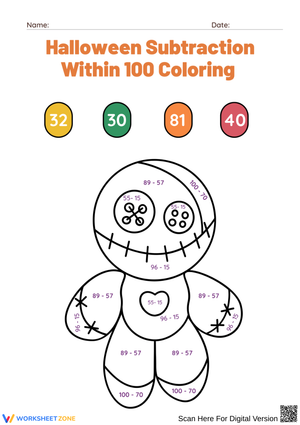Spooky Subtraction Color by Number – Halloween Math Fun