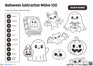Halloween Subtraction Within 100 Color by Number Activity