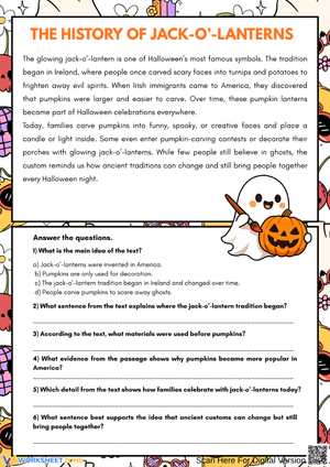 Halloween Reading Comprehension – Jack-o’-Lantern History