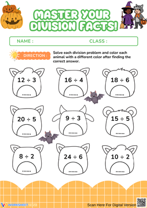 Division Facts Practice Worksheet – Fun Math Coloring Activity
