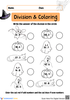 Halloween Division and Coloring Worksheet