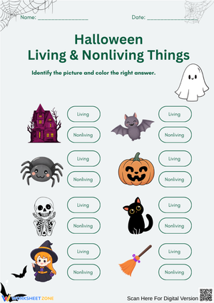 Halloween Science Worksheet: Living vs Nonliving Things