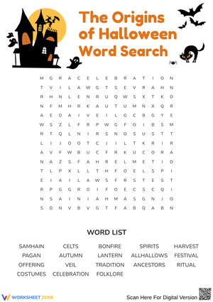 The Origins of Halloween Word Search 