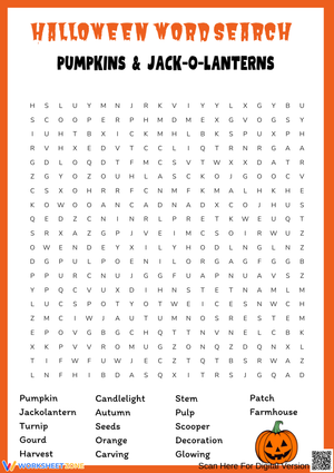 Halloween Pumpkins & Jack-O’-Lanterns Word Search