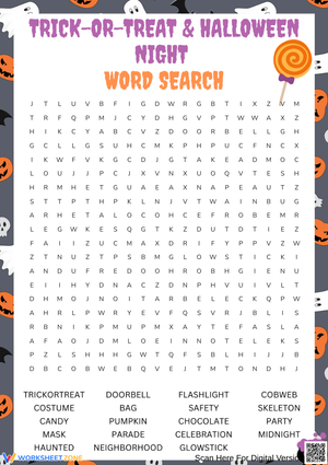 Trick-or-Treat & Halloween Night Word Search Puzzle