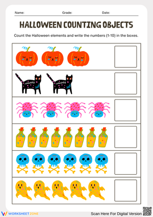 Halloween Object Counting Worksheet for Preschool