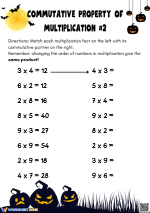 Halloween Matching Commutative Property of Multiplication Worksheet