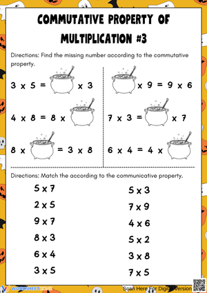 Halloween Commutative Property of Multiplication Fun Activities Worksheet