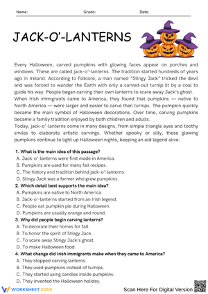 Halloween Reading Comprehension Grades 8–10 – Jack-o’-Lanterns