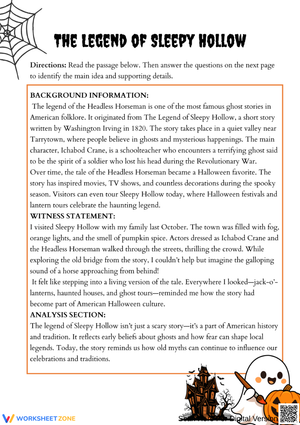 Halloween Reading Comprehension – The Legend of Sleepy Hollow